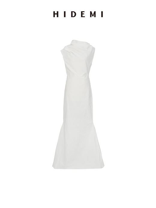 HIDEMI 立体裁剪斜肩式礼服连衣裙 黑色/白色 商品图9