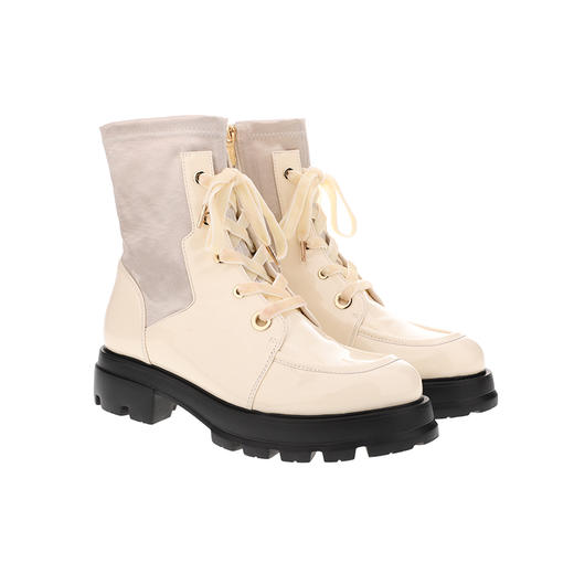 sheme进口弹力羊皮面料拼接漆皮修饰腿型女士弹力短靴可定制 商品图9