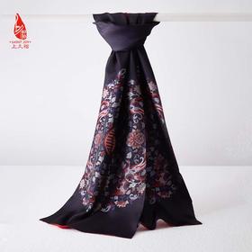 SAINTJOY/上久楷国礼款 女士宋锦双面长巾 凤穿牡丹·黑色红底 CJ13251