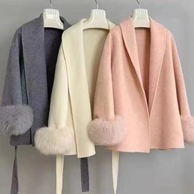 ASE秋冬季新款双面羊毛大衣女狐狸毛皮草高级感浴袍皮草外套女