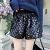 BeQueenStory【星光集市】重工亮片刺绣拼接丝绒休闲阔腿短裤 商品缩略图0