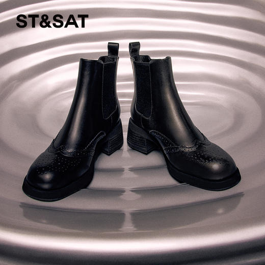 【绒里可选】星期六英伦风粗跟通勤切尔西短靴SS34116566/SS34118566 商品图1