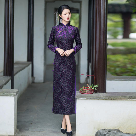 植绒加绒长款七分袖旗袍2023冬新款复古中国风改良中式旗袍GX 商品图0