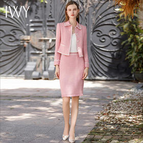 IWY/秋冬新款粉色小香风短外套半裙身两件套女减龄套装CS1902