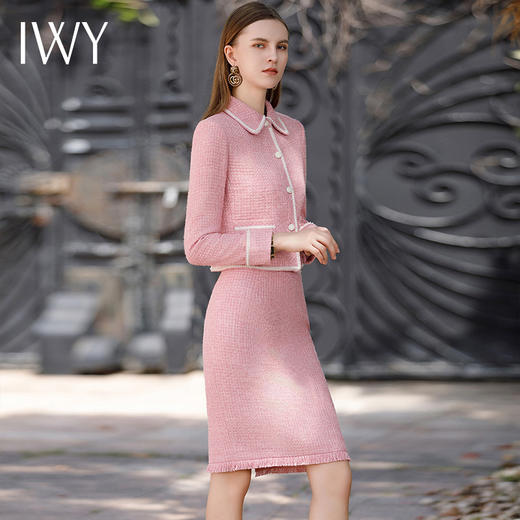 IWY/秋冬新款粉色小香风短外套半裙身两件套女减龄套装CS1902 商品图3
