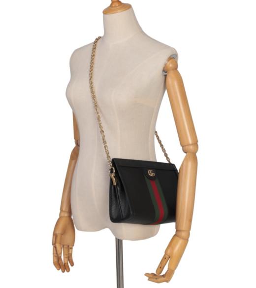【新品到仓特惠秒】Gucci 古驰 女士经典三色条双G LOGO 荔枝纹牛皮淡金链肩背包斜背包 11741 商品图13