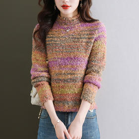 彩虹条纹圈圈纱毛衣，加厚短款打底衫洋气内搭上衣CC-103-A1897