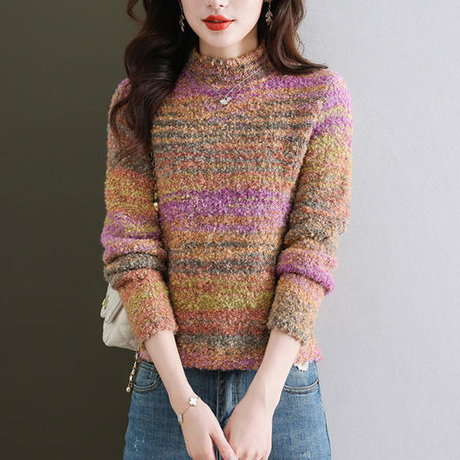 彩虹条纹圈圈纱毛衣，加厚短款打底衫洋气内搭上衣CC-103-A1897 商品图0