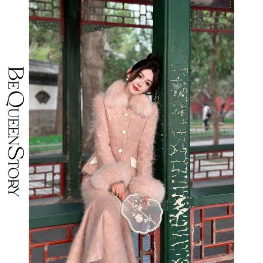 BeQueenStory【轻欢小主】法式重工蕾丝鹅绒丝绒鱼尾半裙皮草套装 商品图2