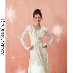 BeQueenStory【仙女座】温柔气质磨毛蕾丝长款荷叶领修身A摆连衣裙