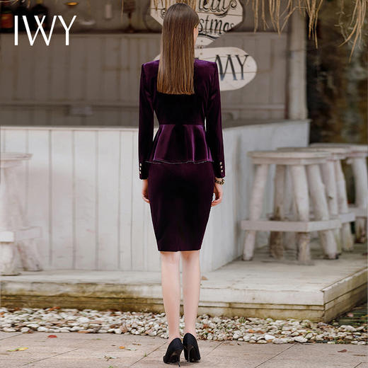 IWY/紫色秋冬丝绒西装套装女气质长袖工作服高级感职业装外套CS1900 商品图4