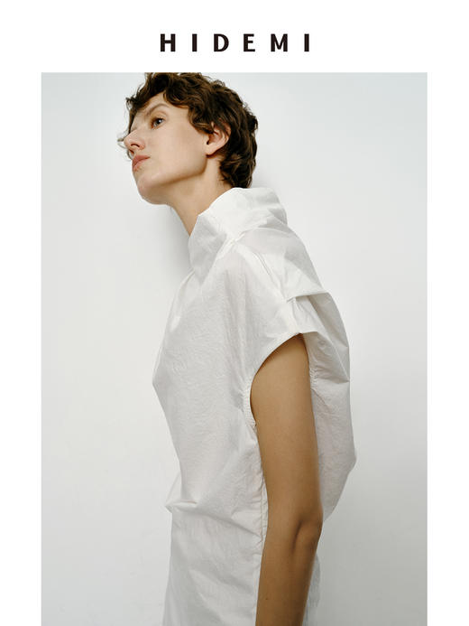 HIDEMI 立体裁剪斜肩式礼服连衣裙 黑色/白色 商品图7