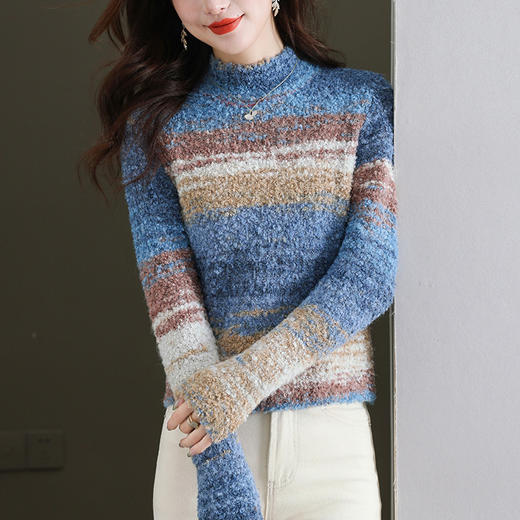 彩虹条纹圈圈纱毛衣，加厚短款打底衫洋气内搭上衣CC-103-A1897 商品图2