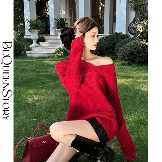 BeQueenStory【珠光宝气】轻奢时尚100绵羊毛纱线斗篷两件套毛衣女 商品图4