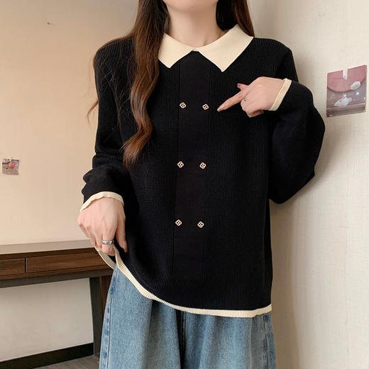 大码女装2023秋装新款洋气宽松针织衫上衣胖mm时尚毛衣打底衫 商品图3