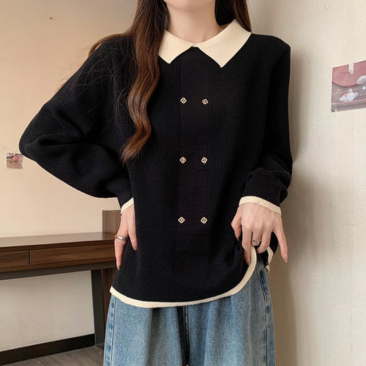 大码女装2023秋装新款洋气宽松针织衫上衣胖mm时尚毛衣打底衫 商品图0