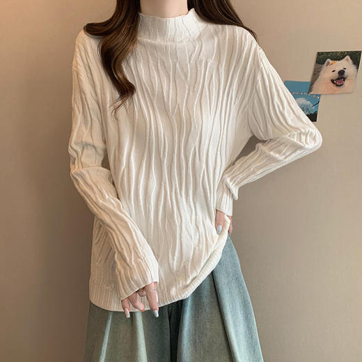 秋季【大码半高领软糯毛衣内搭】洋气针织衫上衣女 胖mm宽松显瘦打底衫    商品图3