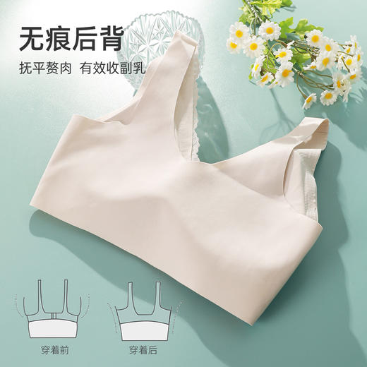 熳洁儿 舒适减压大胸显小蕾丝无钢圈背心式无痕美背内衣女聚拢文胸21251546 商品图5