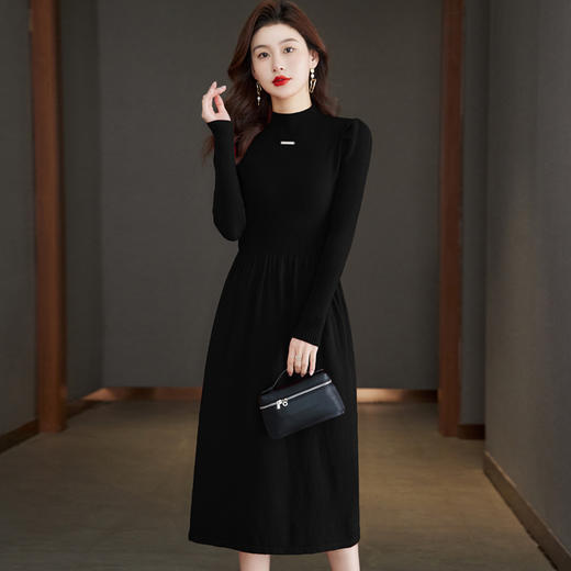 法式泡泡袖针织连衣裙，女秋冬新款小个子内搭收腰打底毛衣裙CC-QL-W8379 商品图3