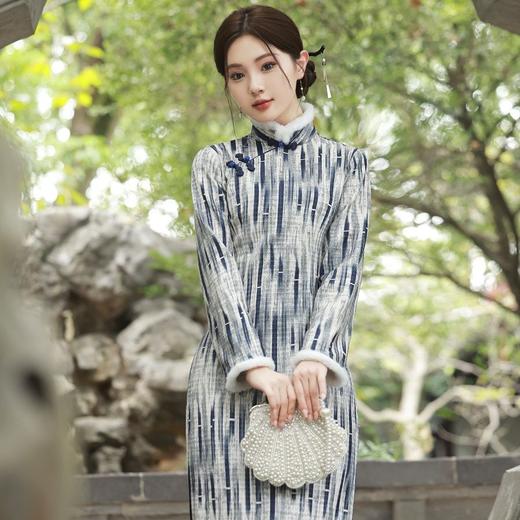 小清新蓝色长袖旗袍冬季新款复古国风新中式YG2320 商品图3