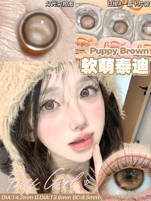 PUFF GIRL 软萌泰迪 日抛 十片 14.2mm 参考着色13.6mm 基弧8.5 含水50% 新锐国货 商品图1