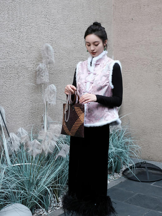 盛唐牡丹|宋锦闲云野鹤水貂毛马甲 (夹棉) 商品图11