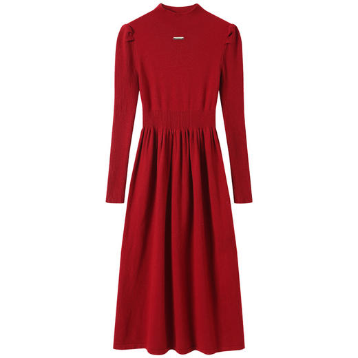 法式泡泡袖针织连衣裙，女秋冬新款小个子内搭收腰打底毛衣裙CC-QL-W8379 商品图4