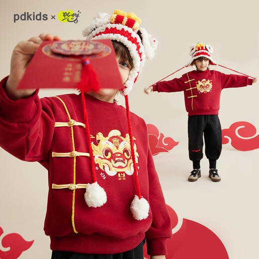 【龙年限定 红运迎新年】儿童新国潮圆领加绒卫衣PDWY2311 商品图0
