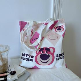 【时尚怀旧，热爱自由】草莓熊动漫ins小清新帆布包，点亮青春梦想！追逐流行，闪耀恬静，抖音简约学生上课拉链布包，向往的少女心一秒钟就沸腾起来！-F