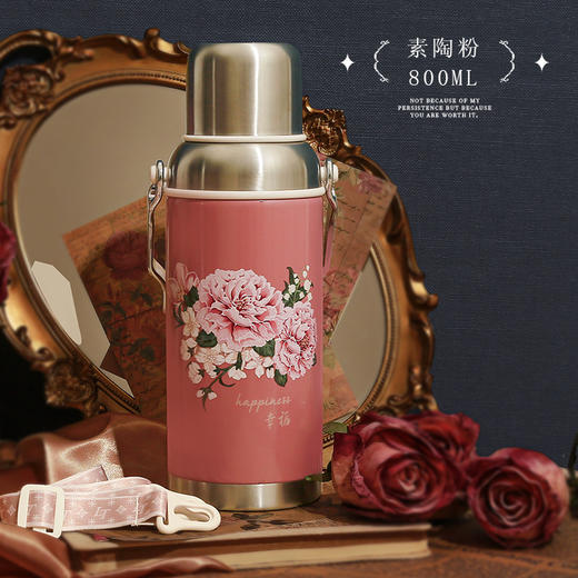 新年好物！【一帆风顺！八方来财】秋冬新款304婚庆结婚保温杯大容量，不锈钢家用便携复古保温水杯壶，一杯两用 可伶可背  商品图8