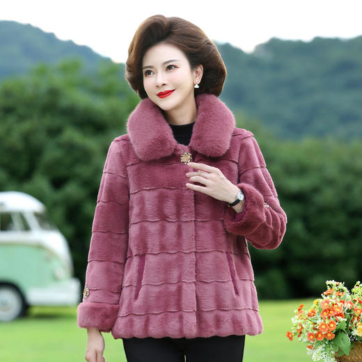 仿水貂绒皮草外套，洋气休闲妈妈装纯色短款上衣中年女装TYWF-A942OAAA232 商品图2