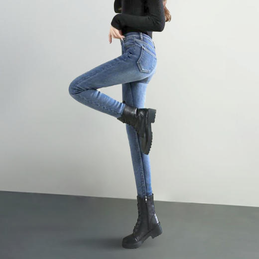 高腰加绒牛仔裤女小脚裤，紧身弹力显瘦显高发热铅笔保暖裤RH-ESSJ6666 商品图3