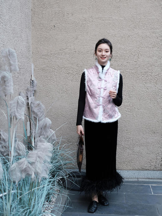 盛唐牡丹|宋锦闲云野鹤水貂毛马甲 (夹棉) 商品图7