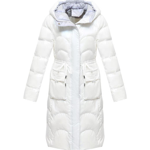 QYMAH-21A1083-L 2023年冬款长款修身时尚保暖羽绒服长袖连帽防寒洋气白鸭绒外套 商品图4