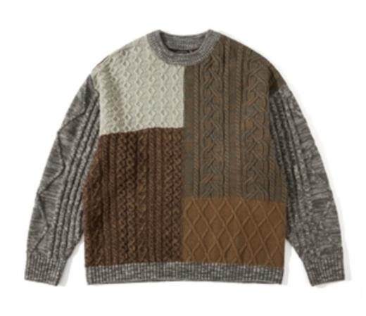 OUTORI/23OUS002/圆领拼接套头毛衣 商品图0