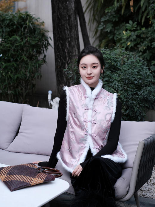 盛唐牡丹|宋锦闲云野鹤水貂毛马甲 (夹棉) 商品图10