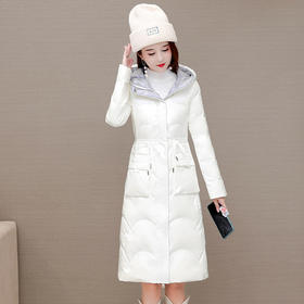 QYMAH-21A1083-L 2023年冬款长款修身时尚保暖羽绒服长袖连帽防寒洋气白鸭绒外套