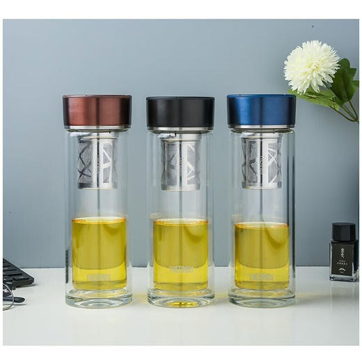 膳魔师（THERMOS）双层玻璃杯商务办公高档水杯男士泡茶杯车载水杯茶水分离 TCGD-400D黑色BK 商品图8