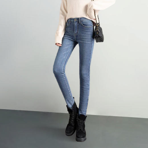 高腰加绒牛仔裤女小脚裤，紧身弹力显瘦显高发热铅笔保暖裤RH-ESSJ6666 商品图1