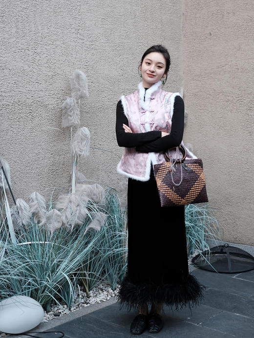 盛唐牡丹|宋锦闲云野鹤水貂毛马甲 (夹棉) 商品图14