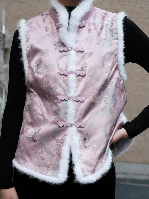 盛唐牡丹|宋锦闲云野鹤水貂毛马甲 (夹棉) 商品图1