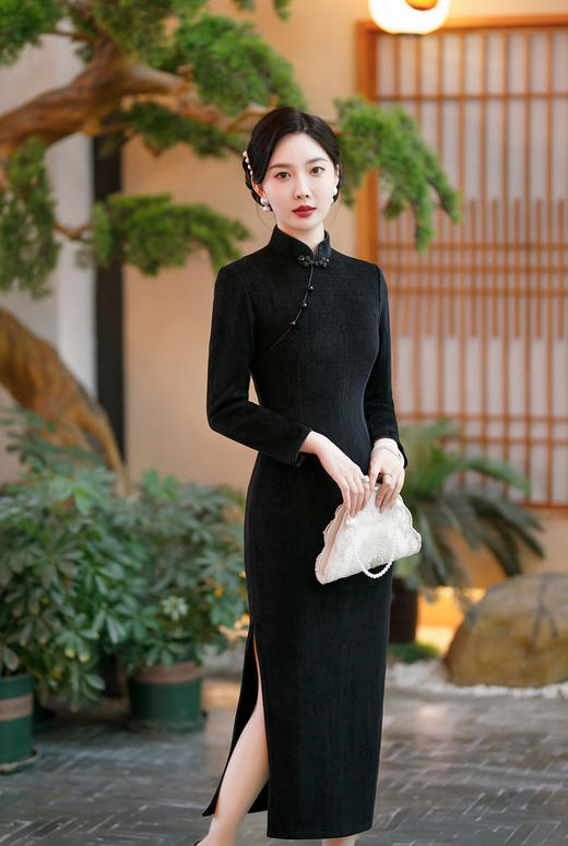 SYG-686长袖旗袍复古民国风改良年轻款少女日常针织连衣裙优雅中长款 商品图1