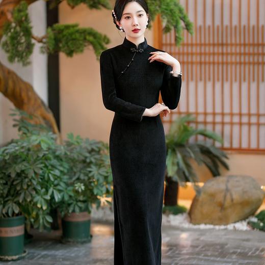 SYG-686长袖旗袍复古民国风改良年轻款少女日常针织连衣裙优雅中长款 商品图2