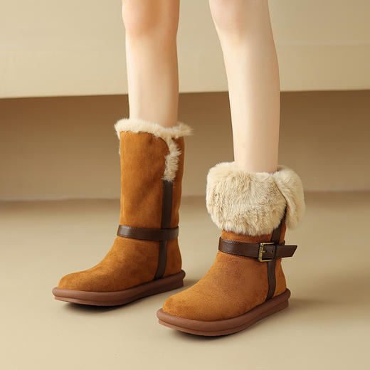 两穿可翻折雪地靴，加绒棉鞋毛毛中筒靴DYJ-CM6845 商品图0