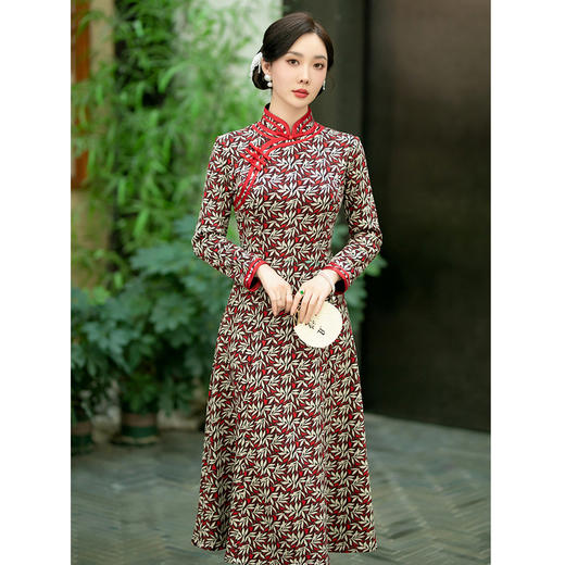 SYG-742改良旗袍新款2024高端优雅气加厚加绒连衣裙 商品图4