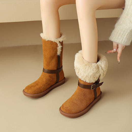 两穿可翻折雪地靴，加绒棉鞋毛毛中筒靴DYJ-CM6845 商品图2