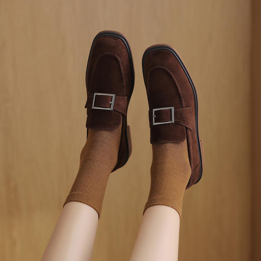 复古简约，一脚蹬头层羊反皮懒人单鞋KMN-2011 商品图0