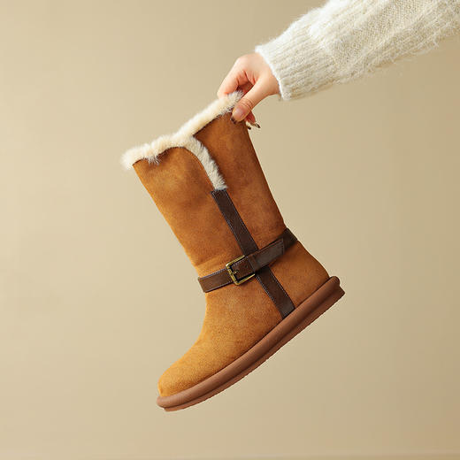 两穿可翻折雪地靴，加绒棉鞋毛毛中筒靴DYJ-CM6845 商品图5