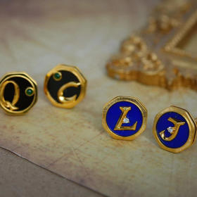 龢盒原创 私人定制复古字母18k金青金/黑玛瑙袖扣