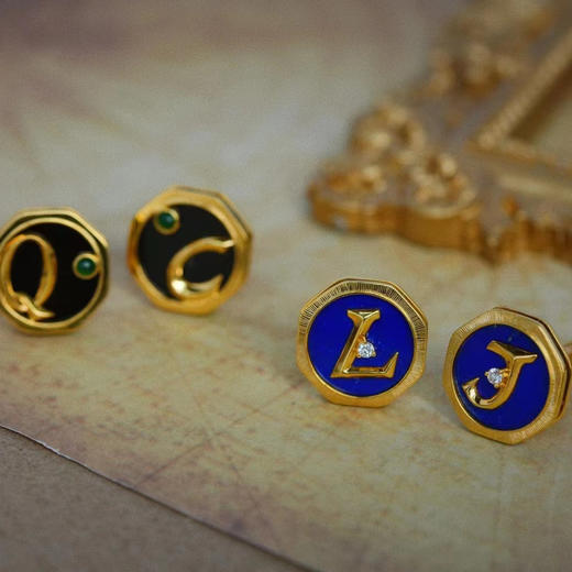 龢盒原创 私人定制复古字母18k金青金/黑玛瑙袖扣 商品图0